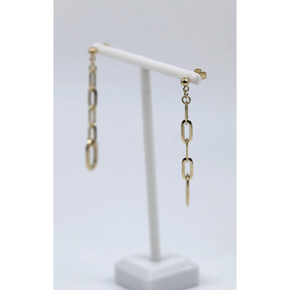 14K Yellow Gold Drop Dangle Rounded Paper Clip Style Stud Earrings