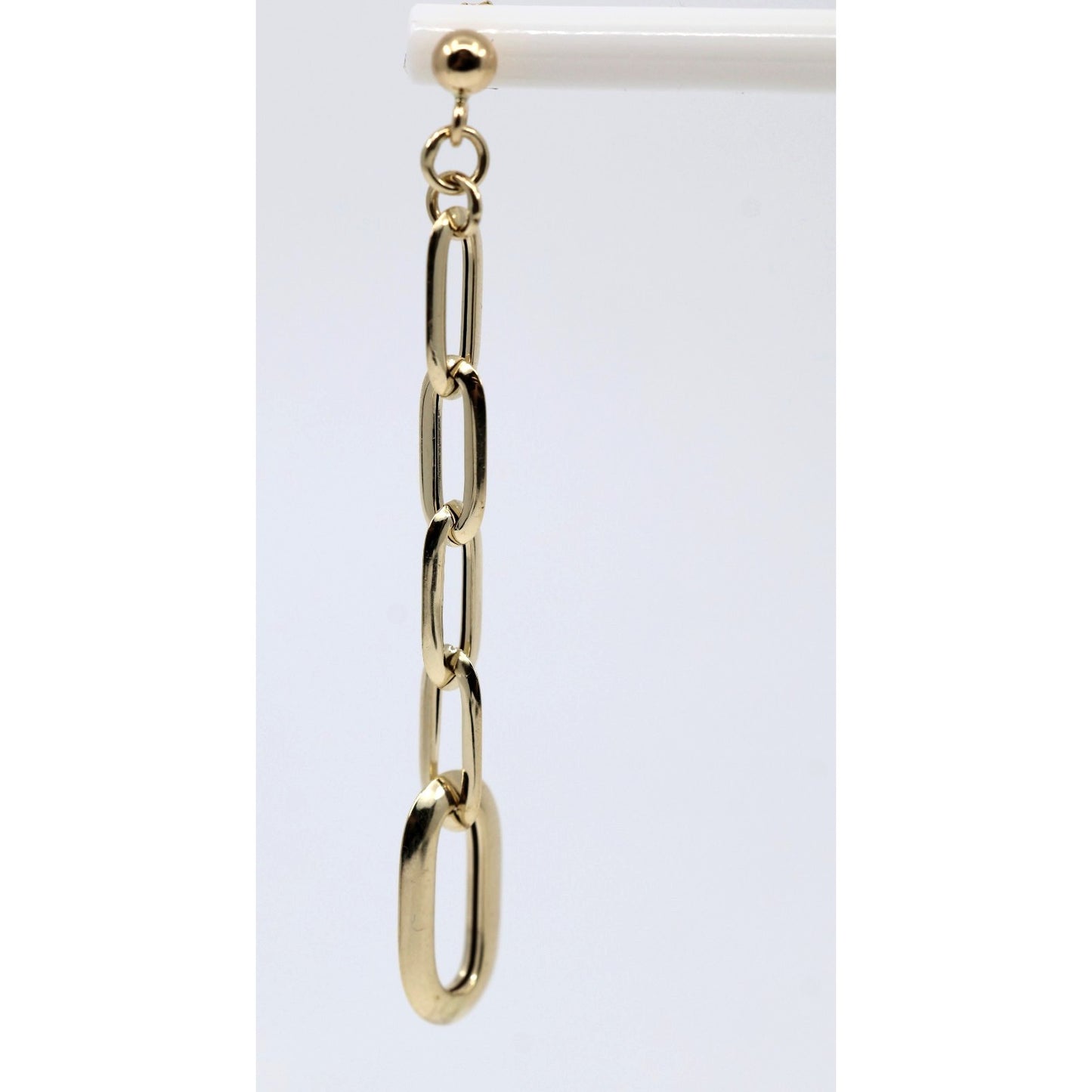 14K Yellow Gold Drop Dangle Rounded Paper Clip Style Stud Earrings