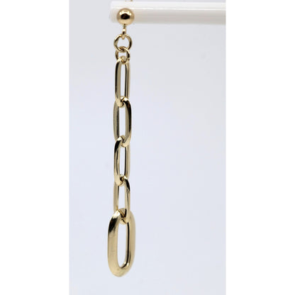 14K Yellow Gold Drop Dangle Rounded Paper Clip Style Stud Earrings