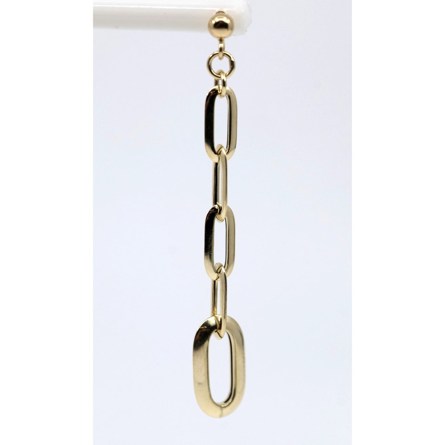14K Yellow Gold Drop Dangle Rounded Paper Clip Style Stud Earrings