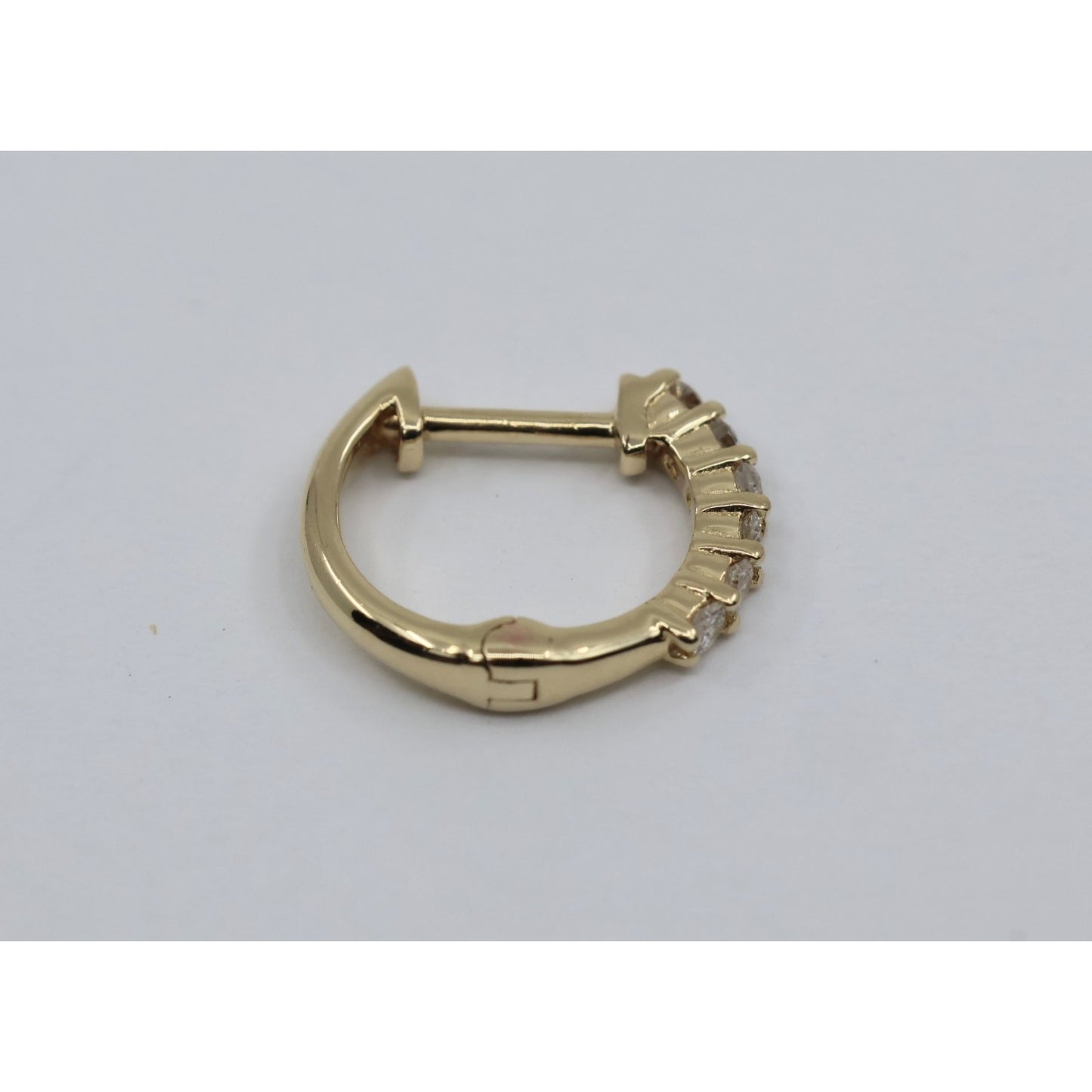 Single 14K Yellow Gold Diamond Hinged Hoop Earring