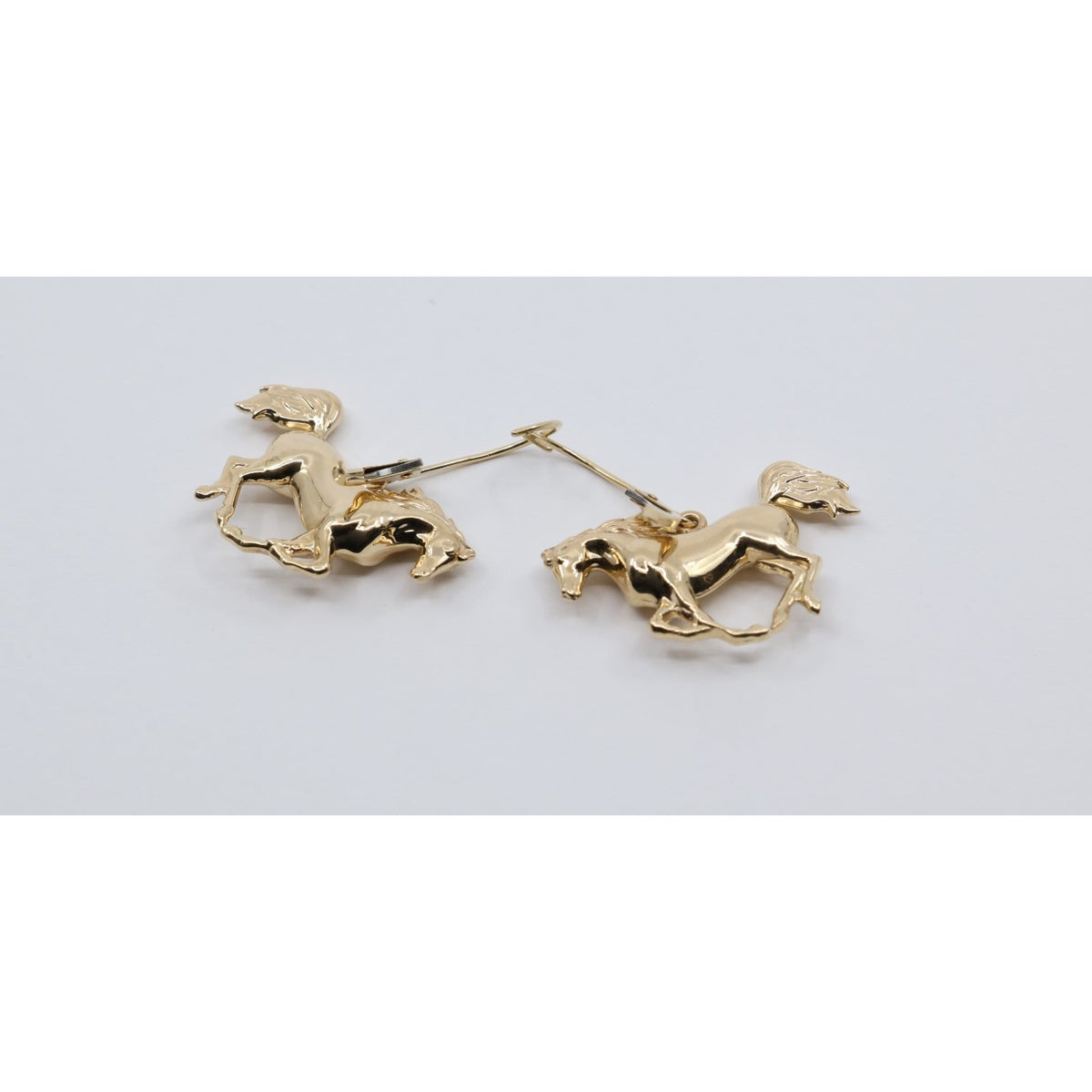 14K Yellow Gold Lever Back Dangle 3D Horse Earrings