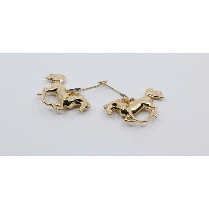 14K Yellow Gold Lever Back Dangle 3D Horse Earrings