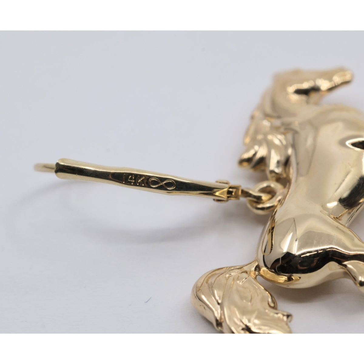 14K Yellow Gold Lever Back Dangle 3D Horse Earrings