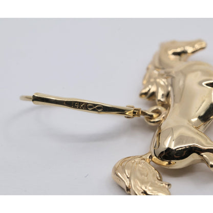 14K Yellow Gold Lever Back Dangle 3D Horse Earrings
