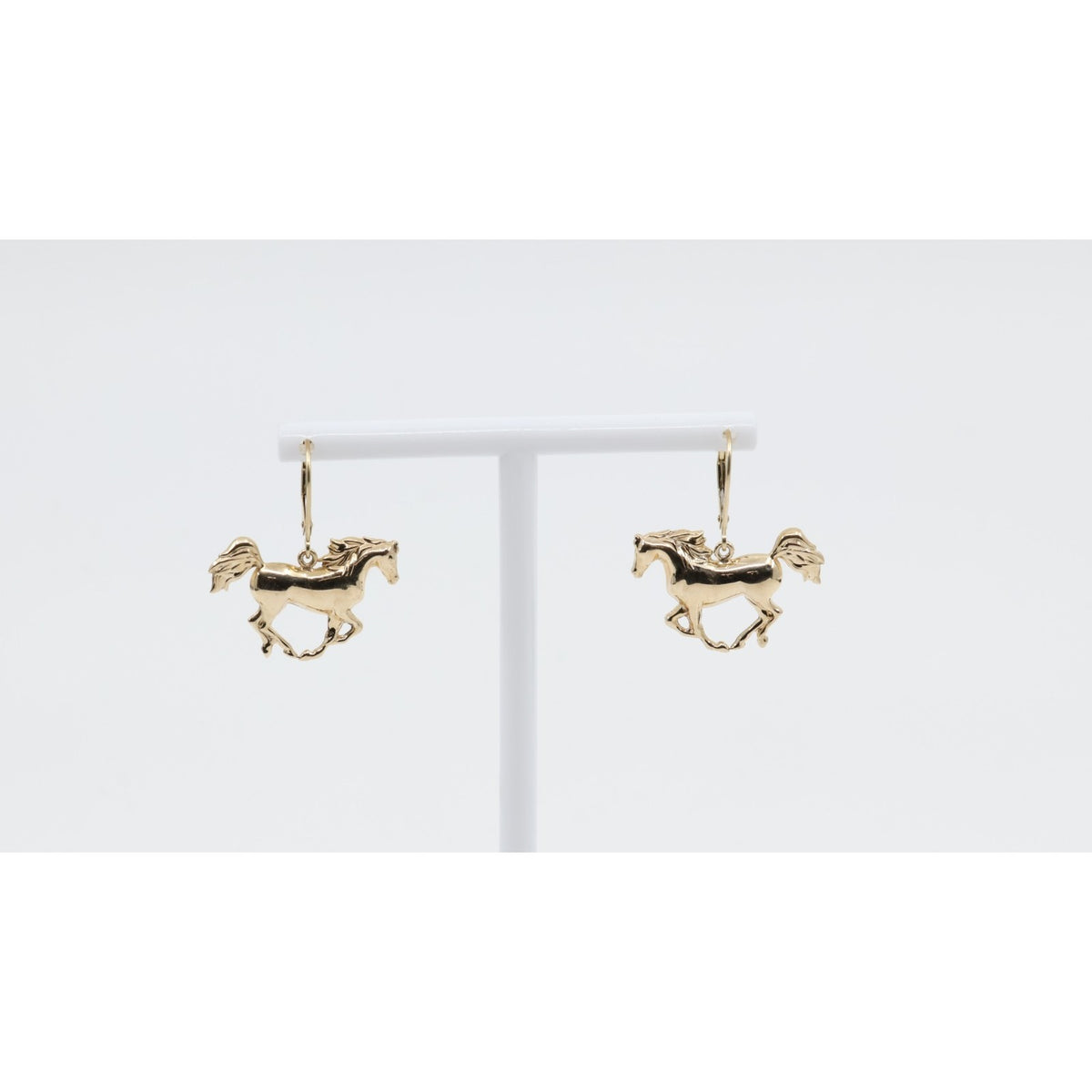 14K Yellow Gold Lever Back Dangle 3D Horse Earrings