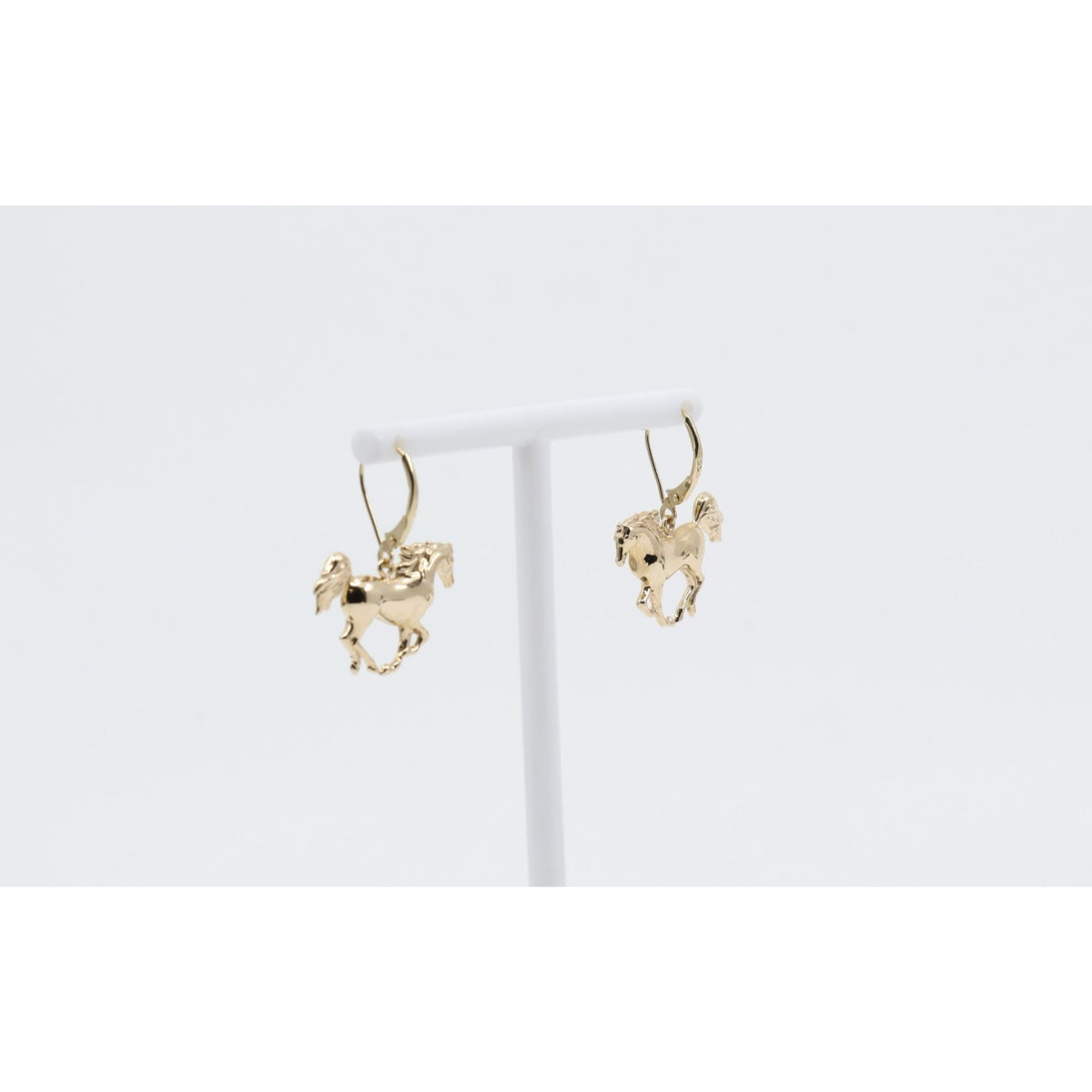 14K Yellow Gold Lever Back Dangle 3D Horse Earrings