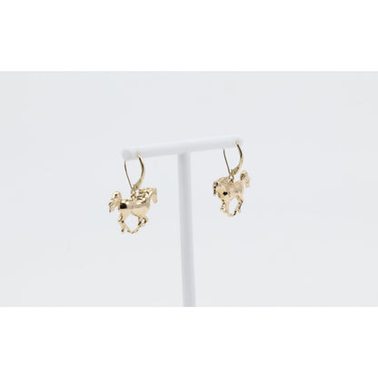 14K Yellow Gold Lever Back Dangle 3D Horse Earrings