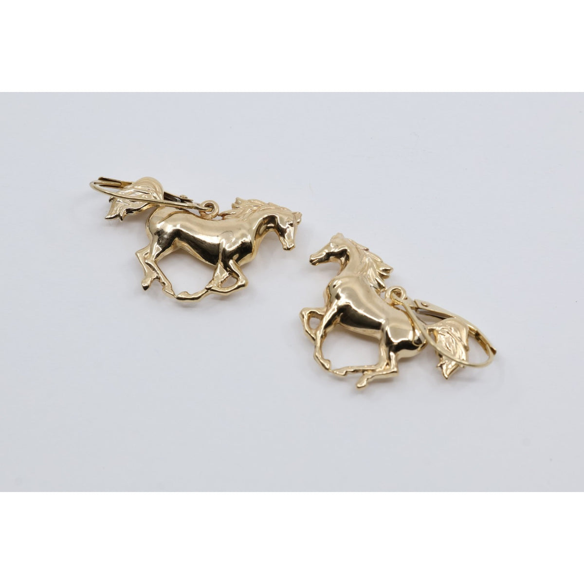14K Yellow Gold Lever Back Dangle 3D Horse Earrings