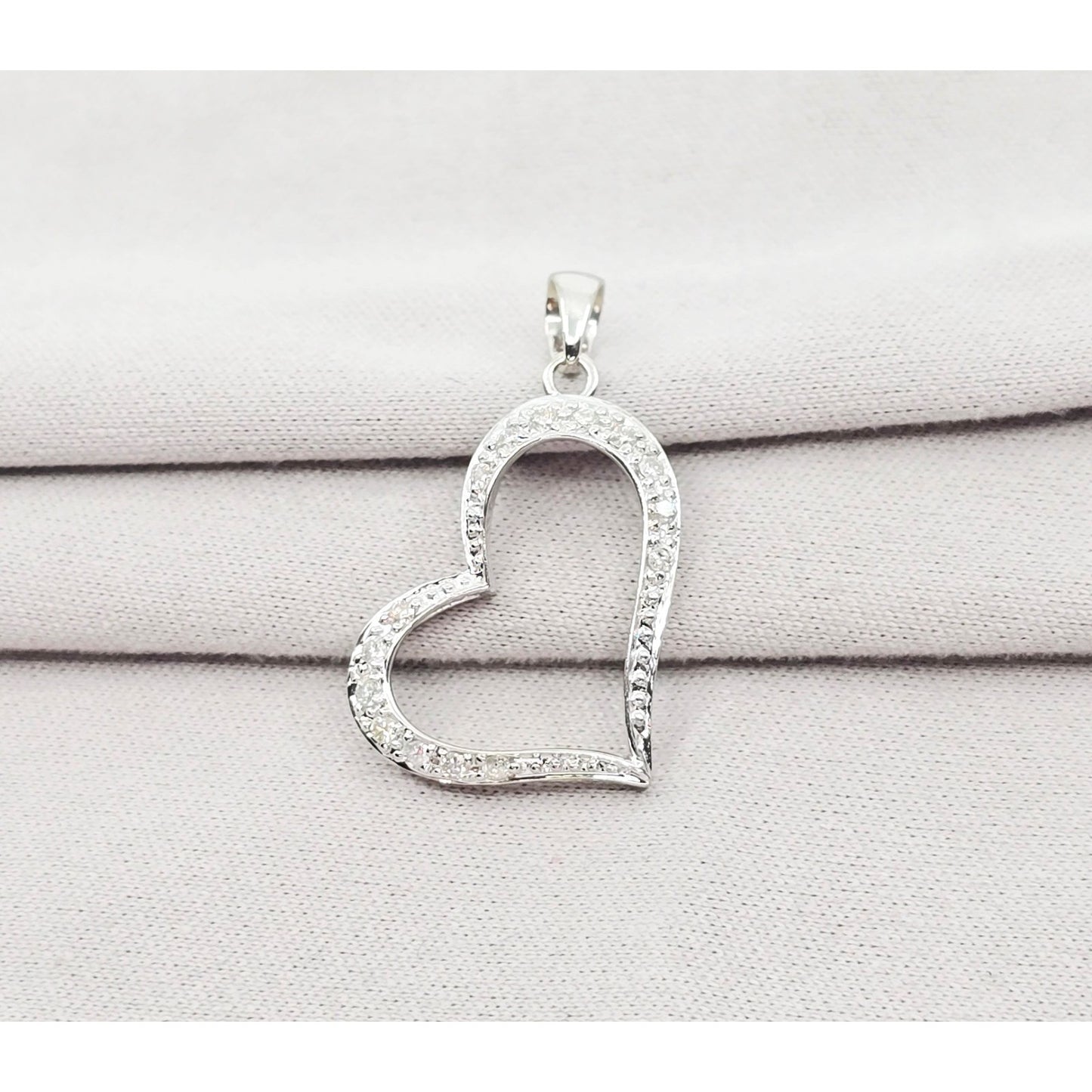 14K White Gold Open Heart Diamond Charm Pendant
