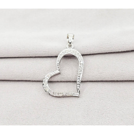 14K White Gold Open Heart Diamond Charm Pendant