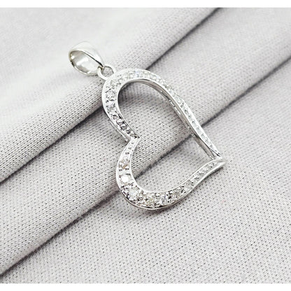 14K White Gold Open Heart Diamond Charm Pendant