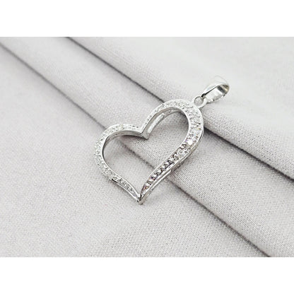 14K White Gold Open Heart Diamond Charm Pendant