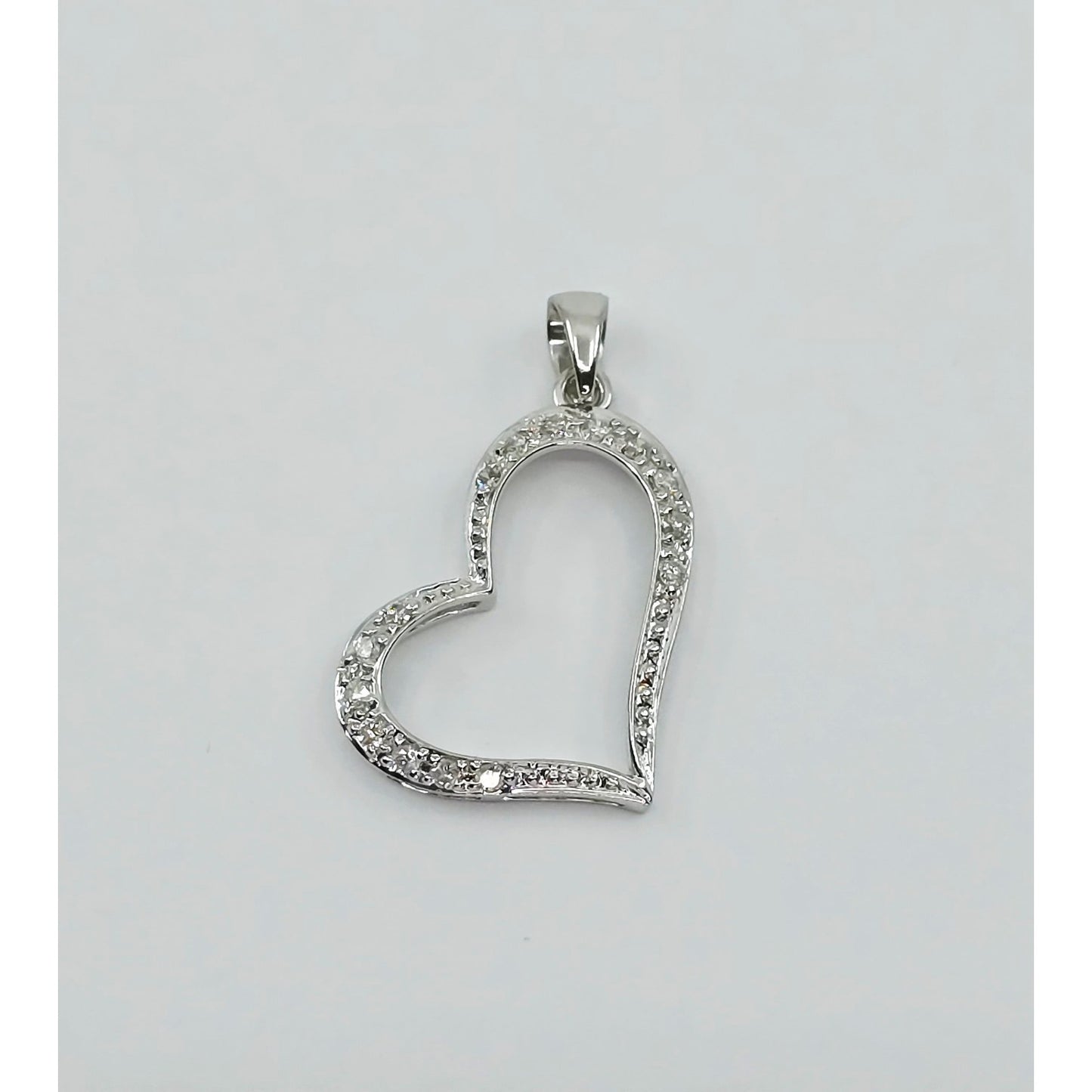 14K White Gold Open Heart Diamond Charm Pendant
