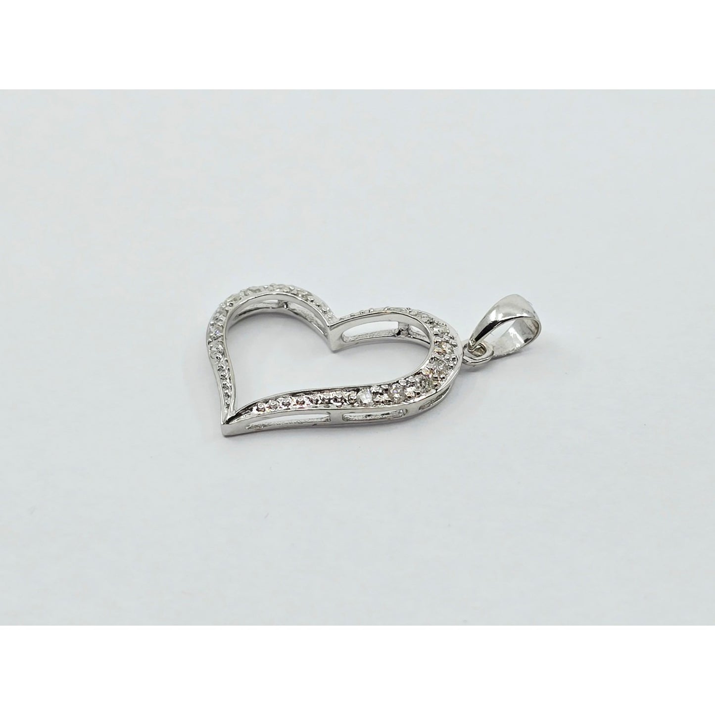 14K White Gold Open Heart Diamond Charm Pendant