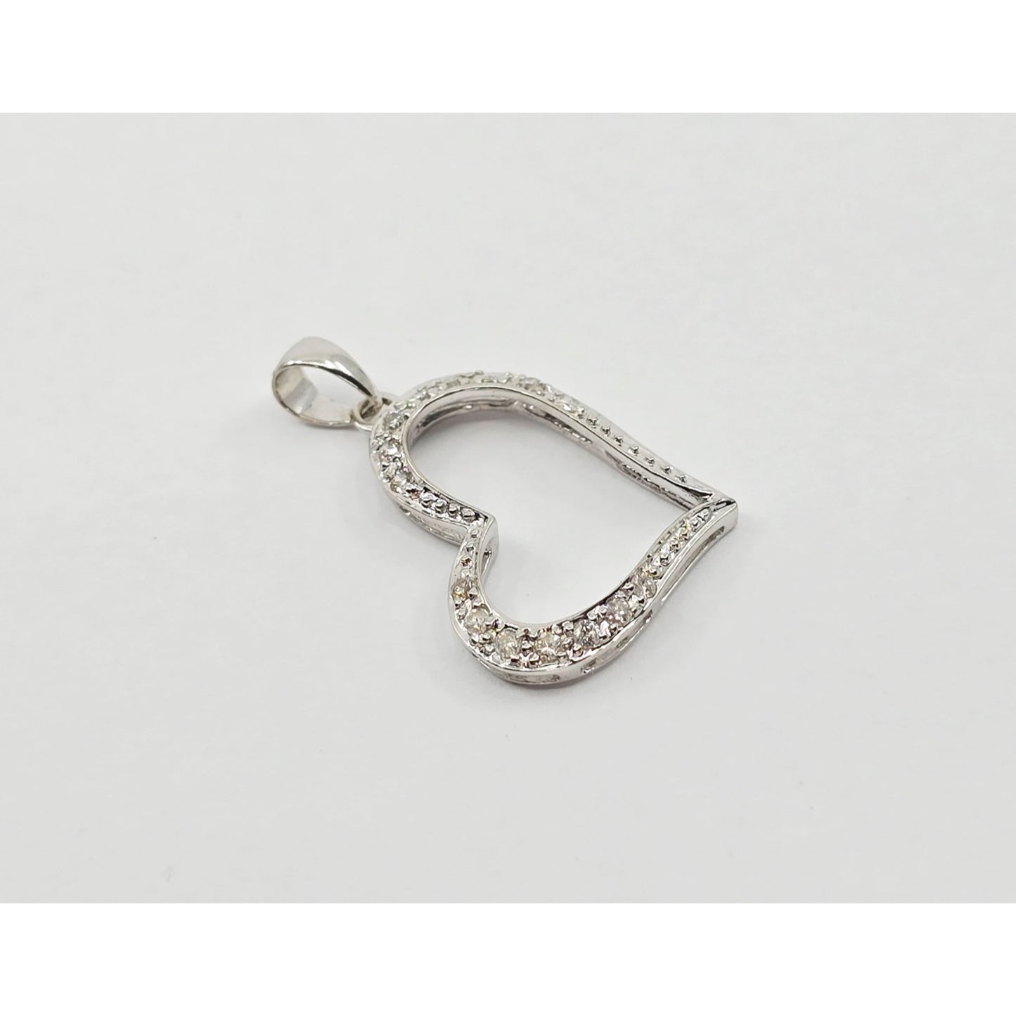 14K White Gold Open Heart Diamond Charm Pendant