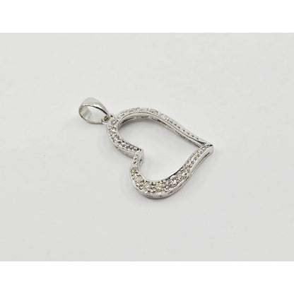 14K White Gold Open Heart Diamond Charm Pendant