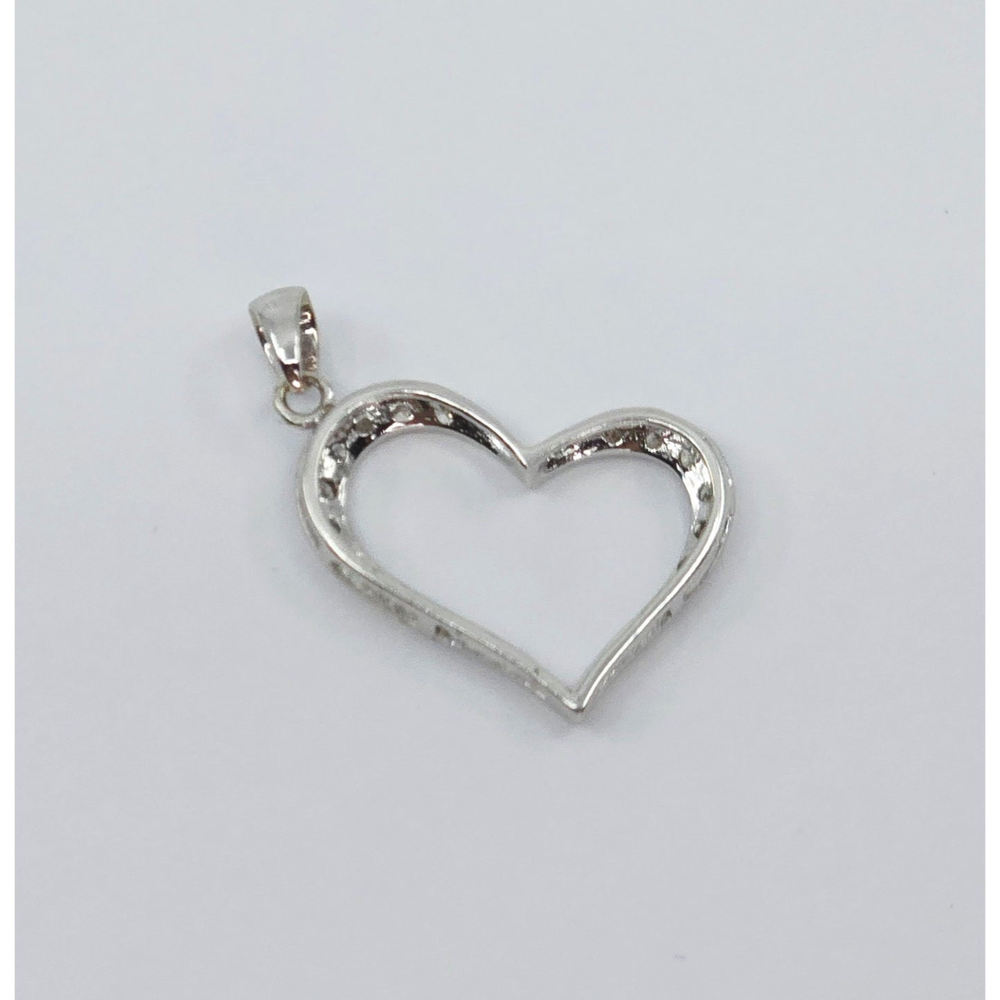14K White Gold Open Heart Diamond Charm Pendant