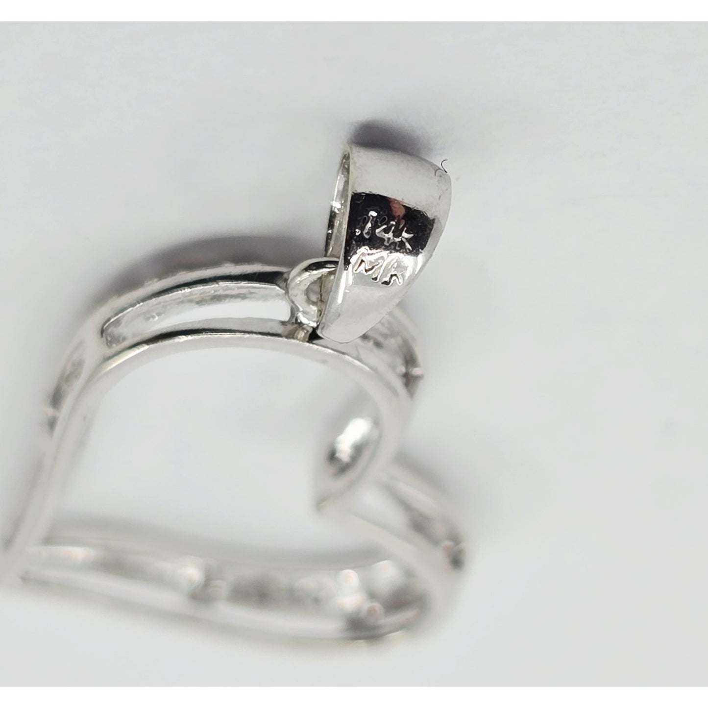 14K White Gold Open Heart Diamond Charm Pendant