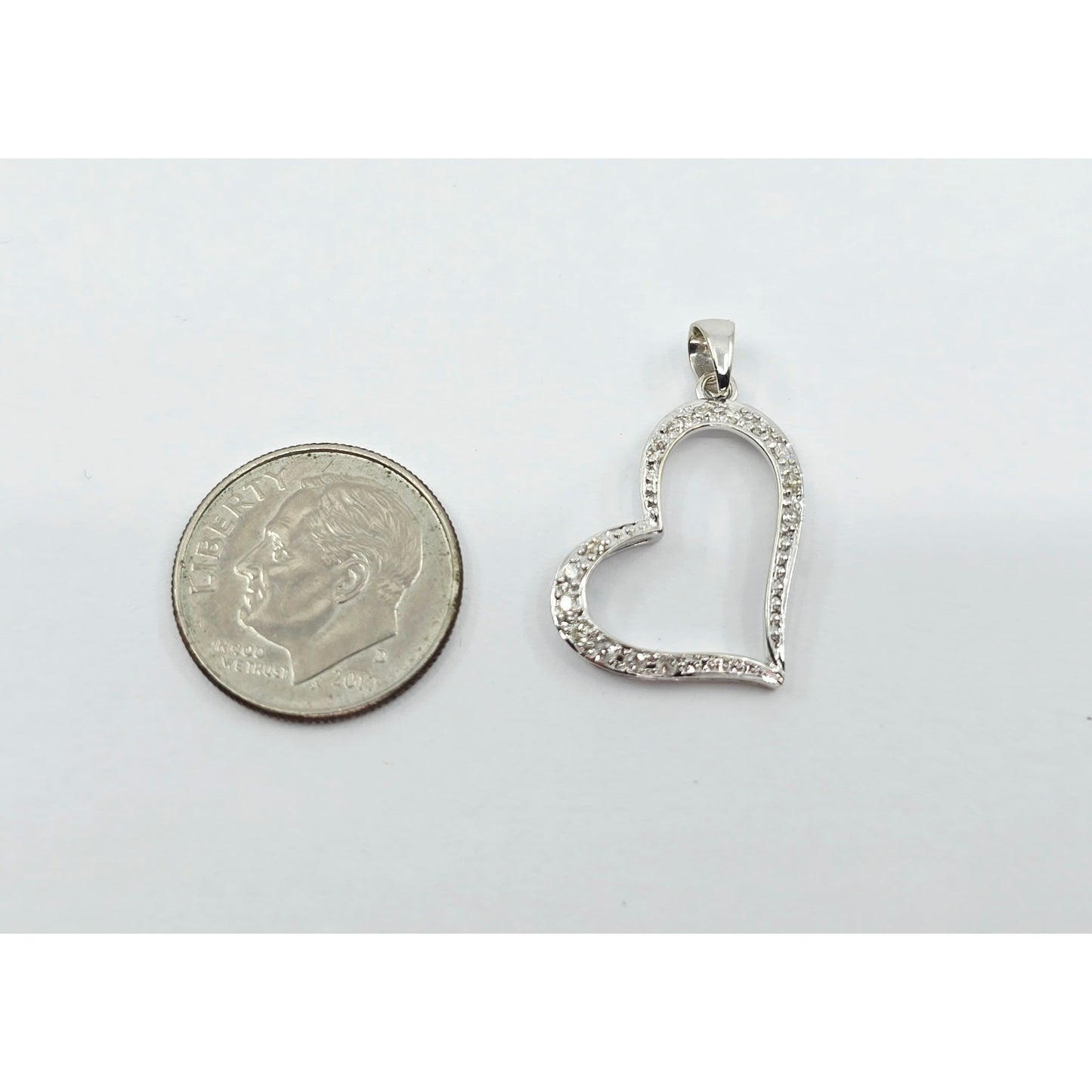 14K White Gold Open Heart Diamond Charm Pendant