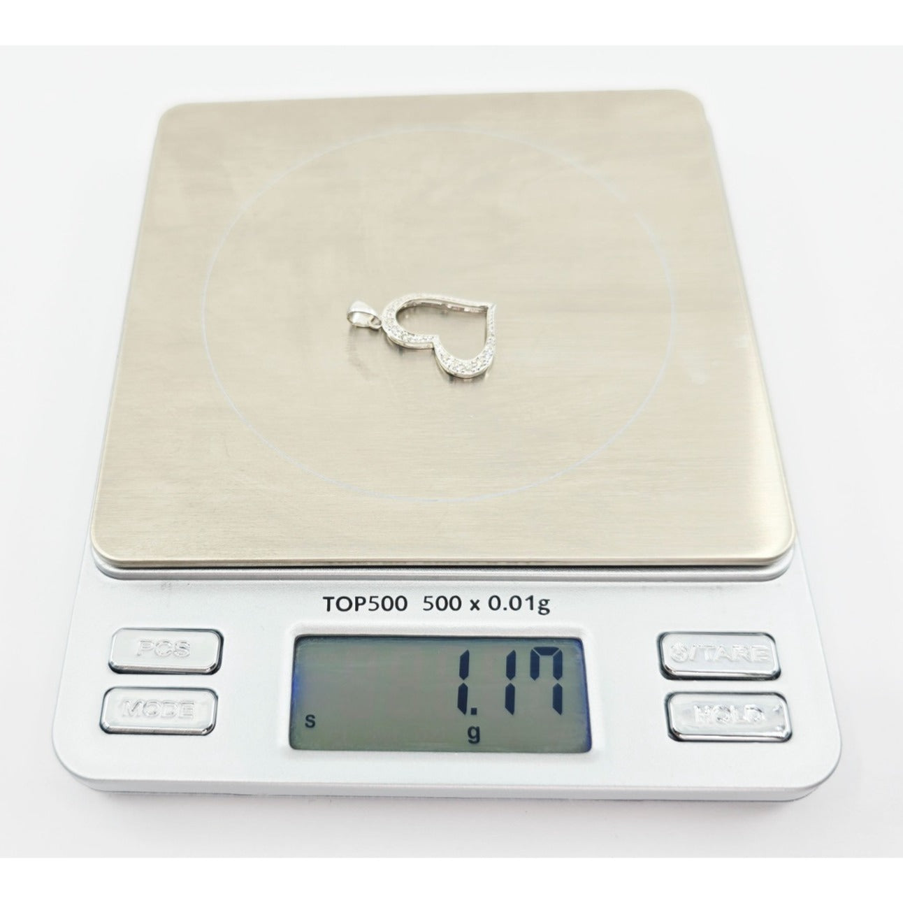 14K White Gold Open Heart Diamond Charm Pendant