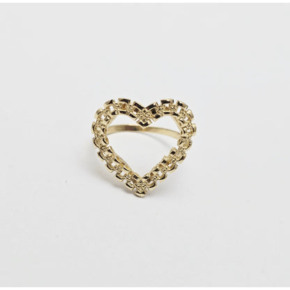 10K Yellow Gold Open Heart Shaped Rolex Style Ring