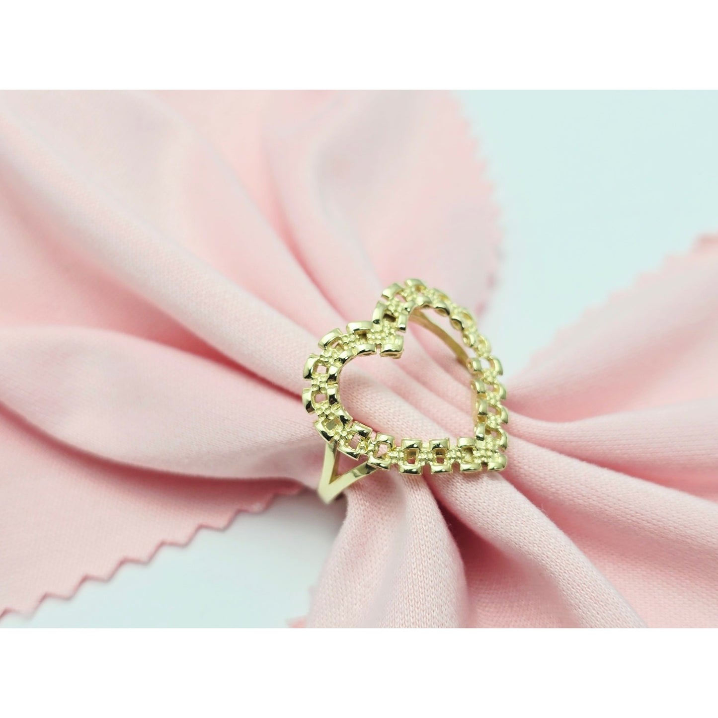 10K Yellow Gold Open Heart Shaped Rolex Style Ring