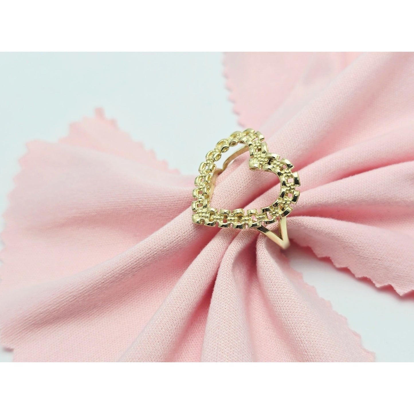 10K Yellow Gold Open Heart Shaped Rolex Style Ring