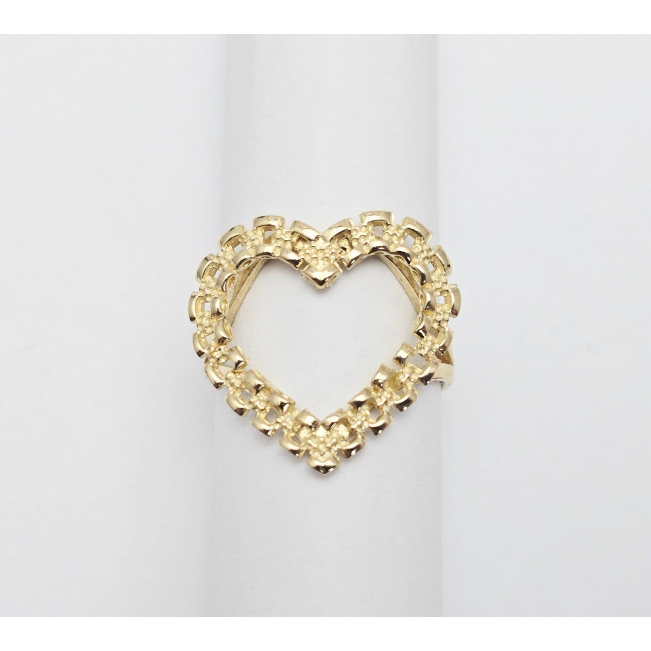 10K Yellow Gold Open Heart Shaped Rolex Style Ring