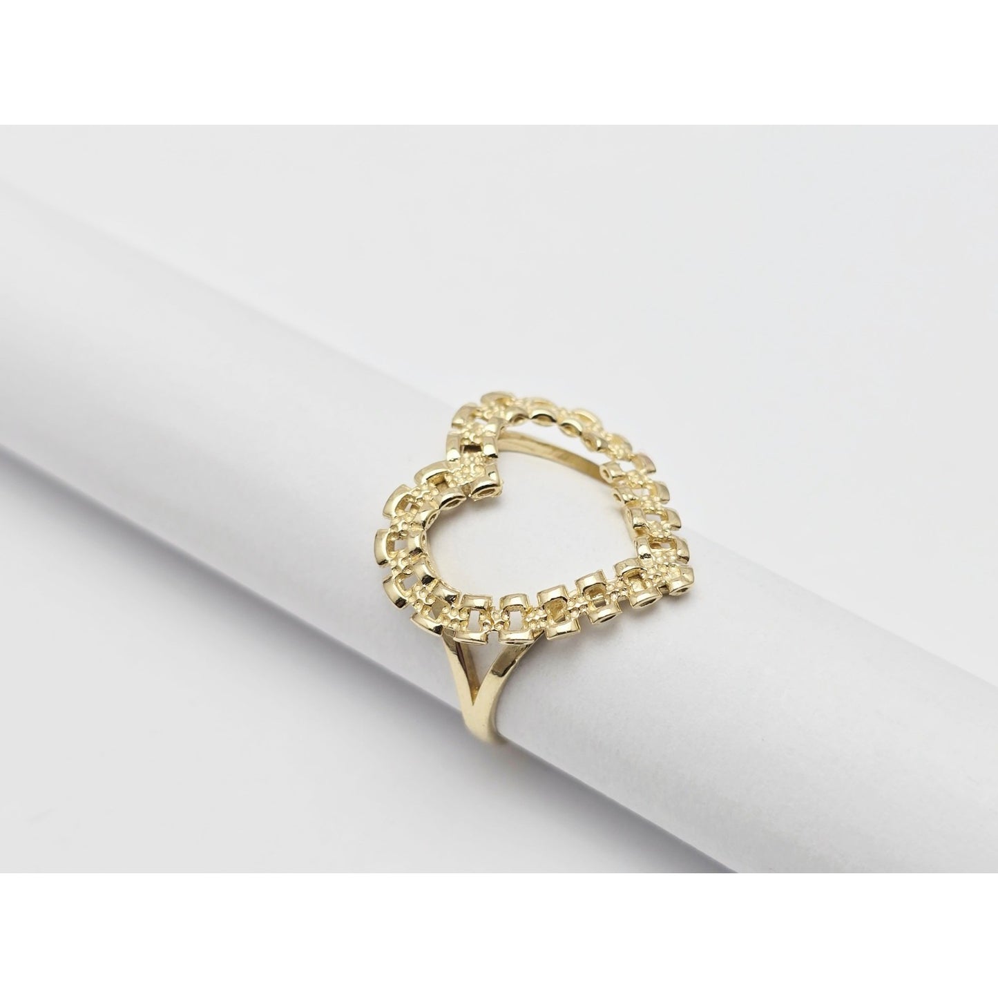 10K Yellow Gold Open Heart Shaped Rolex Style Ring