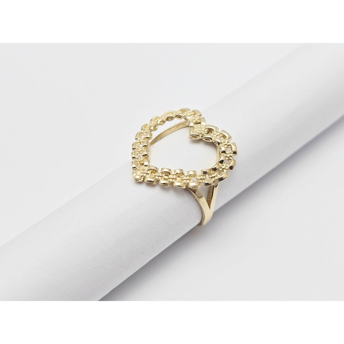 10K Yellow Gold Open Heart Shaped Rolex Style Ring