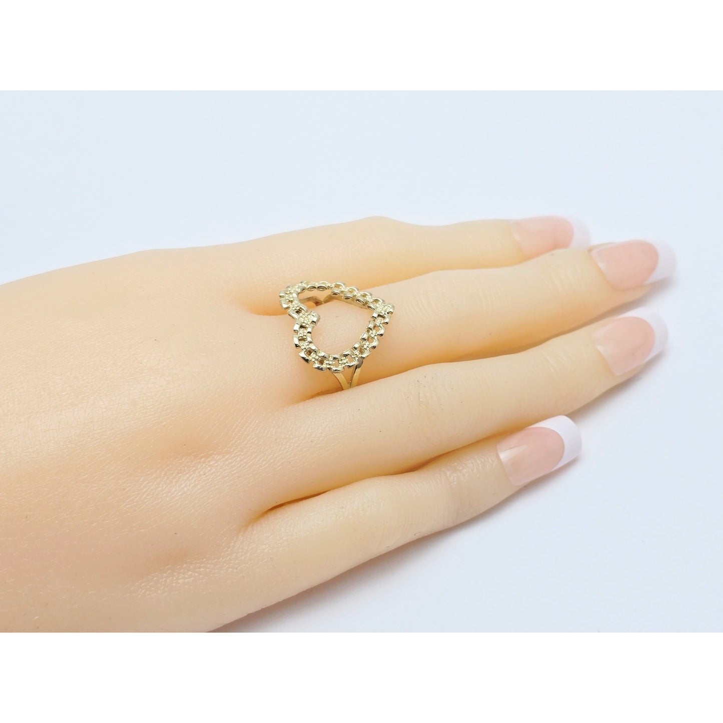 10K Yellow Gold Open Heart Shaped Rolex Style Ring