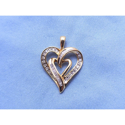 10K Yellow Gold Heart Round Diamond Charm Pendant