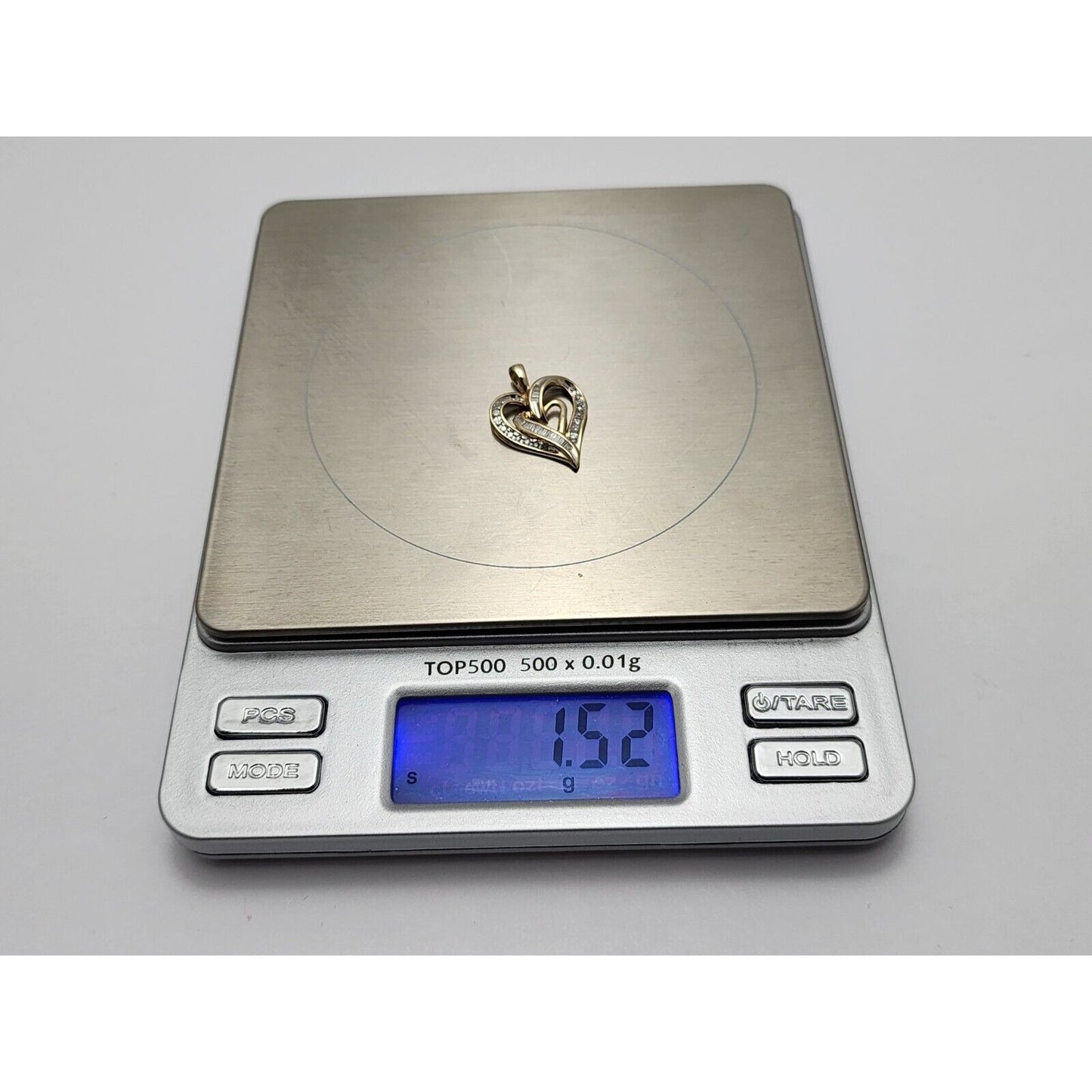 10K Yellow Gold Heart Round Diamond Charm Pendant