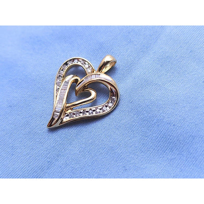 10K Yellow Gold Heart Round Diamond Charm Pendant
