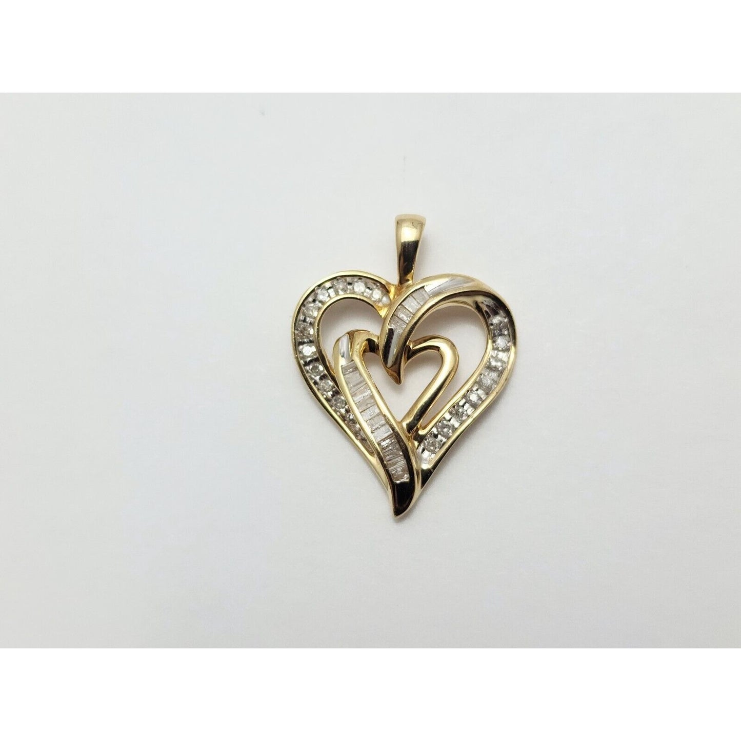 10K Yellow Gold Heart Round Diamond Charm Pendant