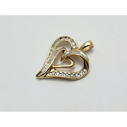 10K Yellow Gold Heart Round Diamond Charm Pendant