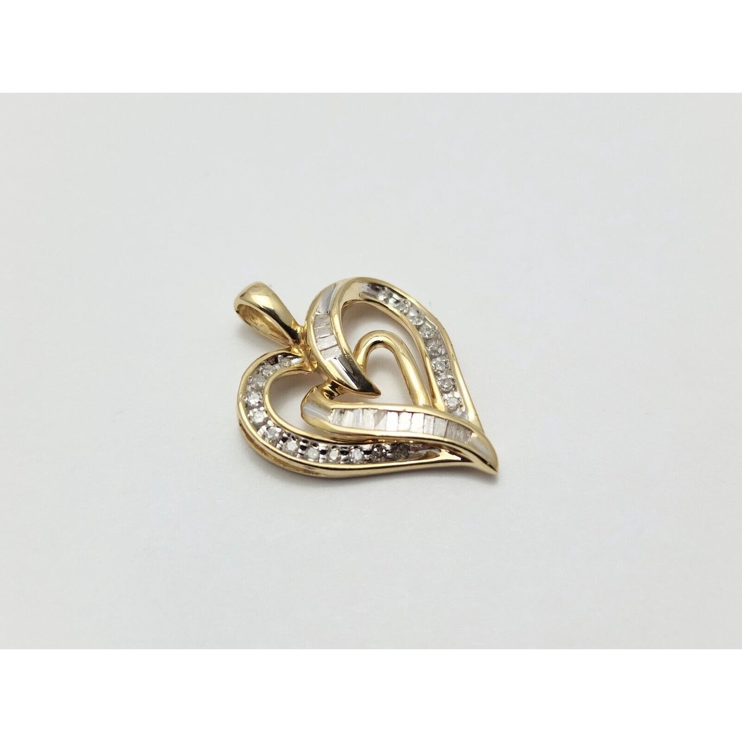 10K Yellow Gold Heart Round Diamond Charm Pendant