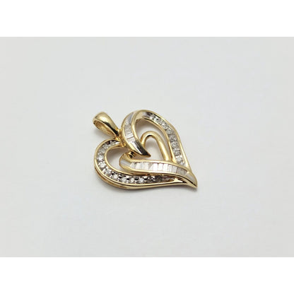 10K Yellow Gold Heart Round Diamond Charm Pendant