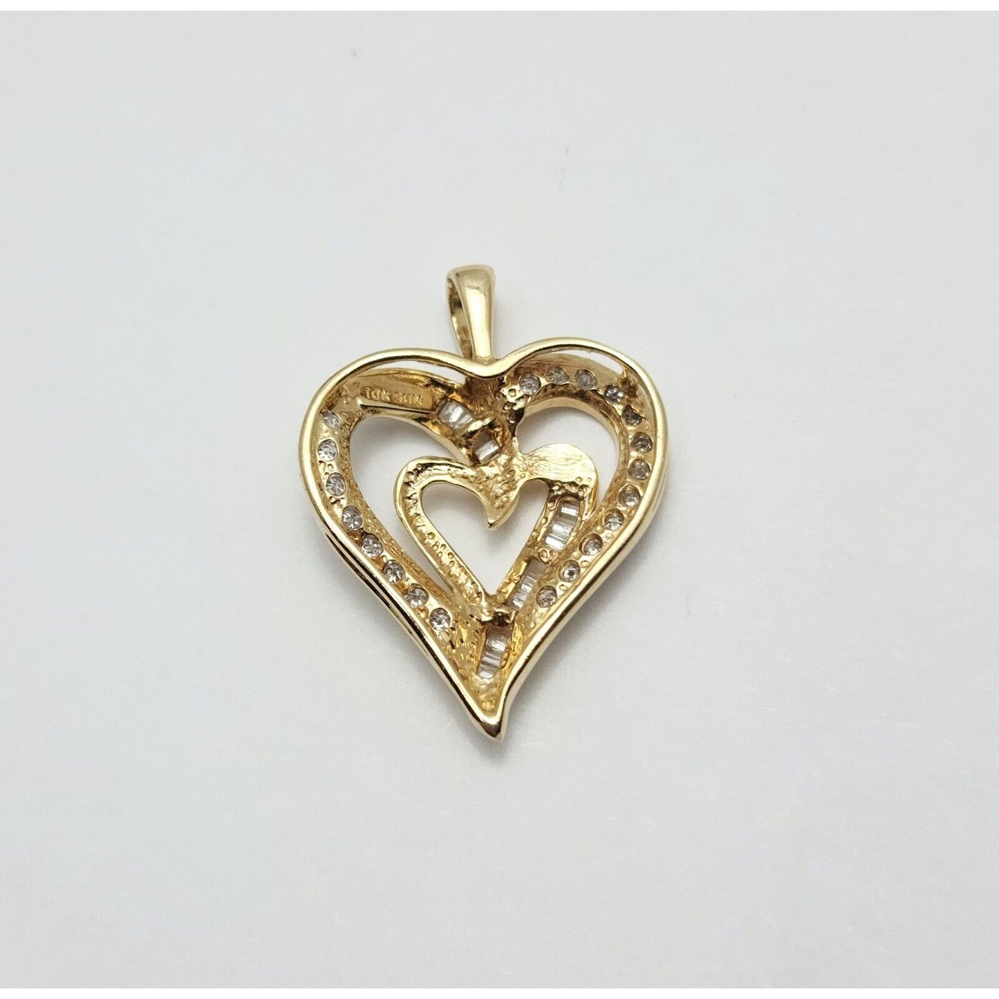 10K Yellow Gold Heart Round Diamond Charm Pendant