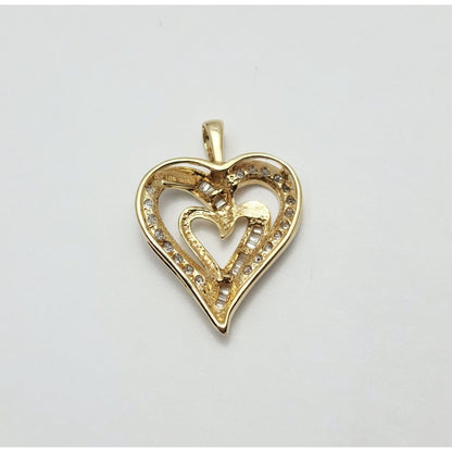 10K Yellow Gold Heart Round Diamond Charm Pendant