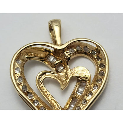 10K Yellow Gold Heart Round Diamond Charm Pendant