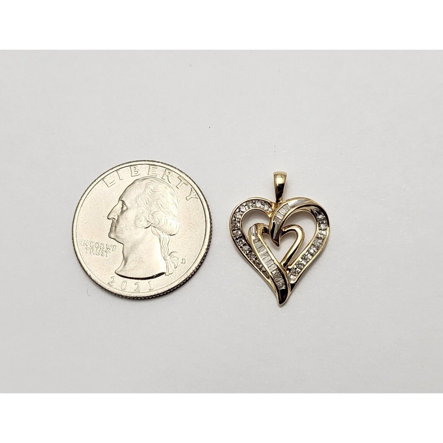 10K Yellow Gold Heart Round Diamond Charm Pendant