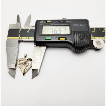 10K Yellow Gold Heart Round Diamond Charm Pendant