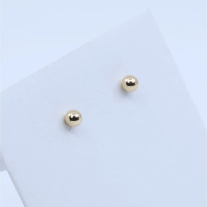Tiny 14K Yellow Gold Round Bead Ball Stud Earrings