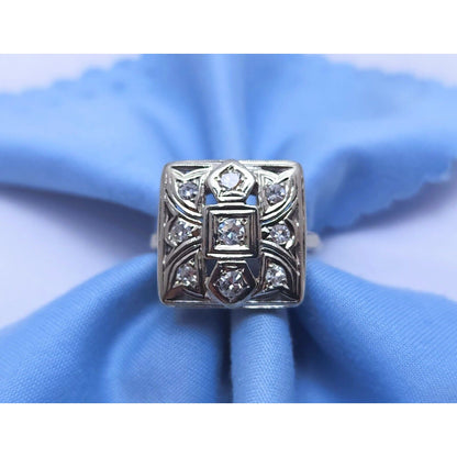 Vintage Victorian 14K White Gold Diamond Statement Ring