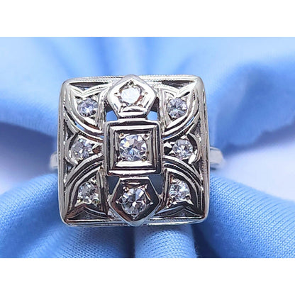 Vintage Victorian 14K White Gold Diamond Statement Ring