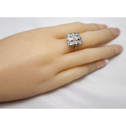 Vintage Victorian 14K White Gold Diamond Statement Ring