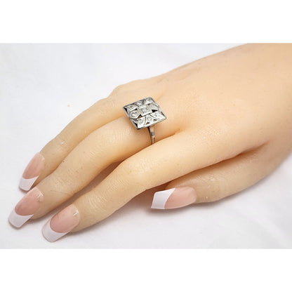 Vintage Victorian 14K White Gold Diamond Statement Ring