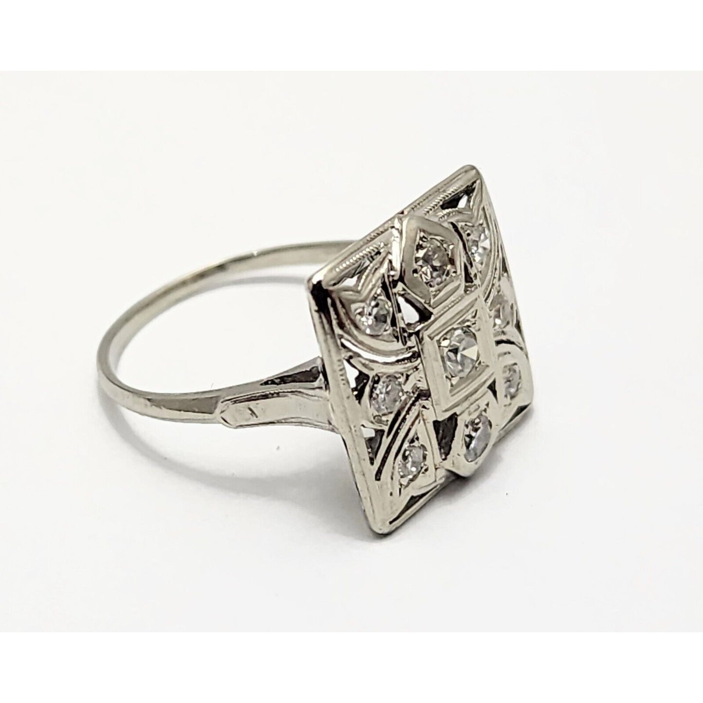 Vintage Victorian 14K White Gold Diamond Statement Ring